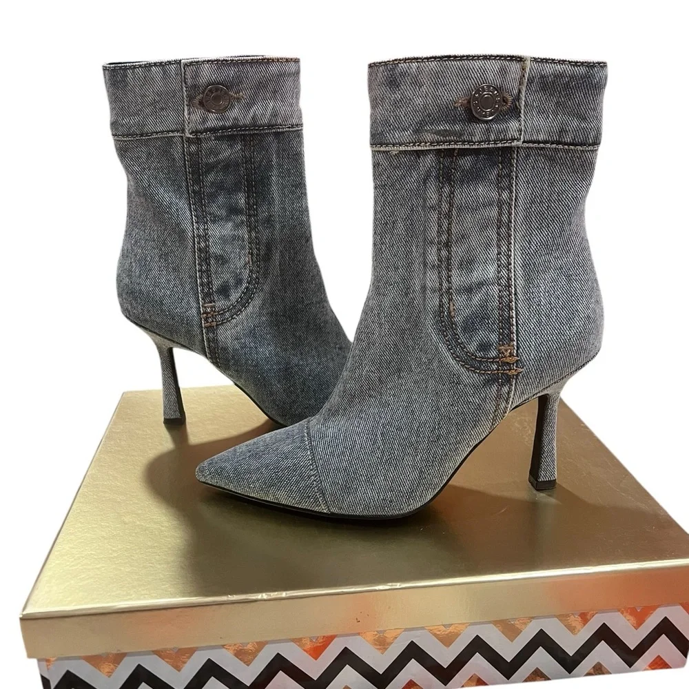 Jeffrey Campbell Chic Denim and Leather Ankle Boots - Picture 2 of 8